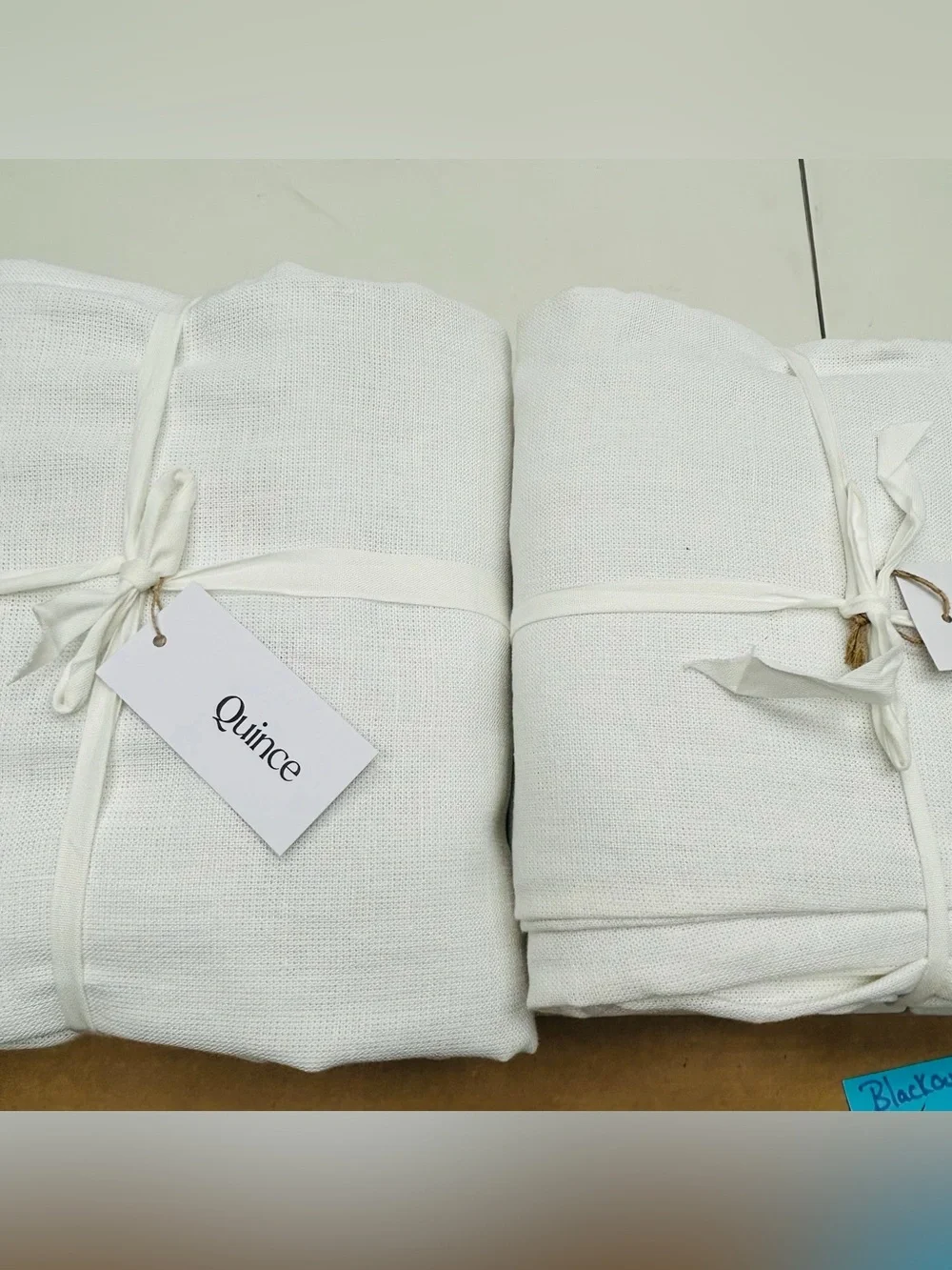 NWT QUINCE Set 2 48x84 Heavyweight European Linen Blackout Curtains White 9186